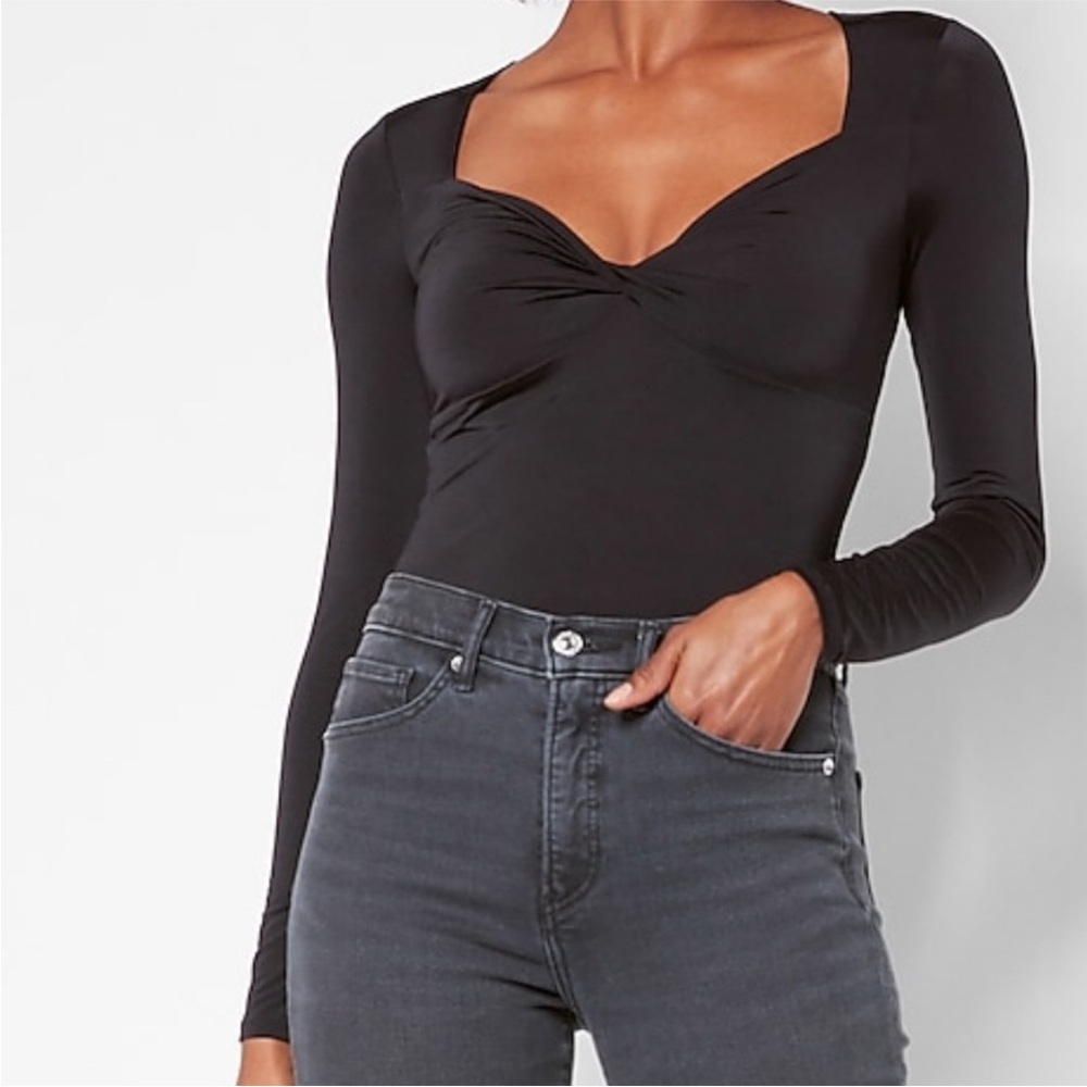 NWT Express Body Contour Silky Twist Front Thong Bodysuit Black size medium
